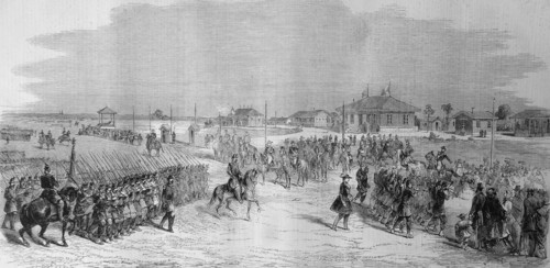 Engraving depicting the Imperial Head-Quarters at the Camp at Chalons