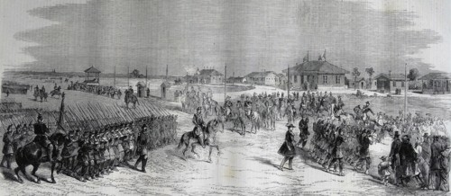 Engraving depicting the Imperial Head-Quarters at the Camp at Chalons