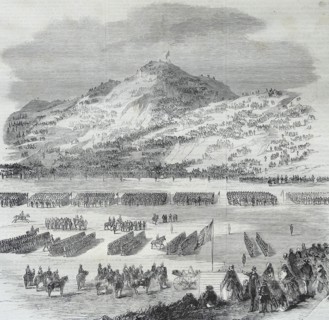 Engraving depicting the review by Her Majesty of Rifle Volunteers at Edinburgh