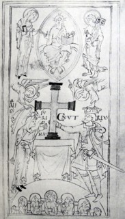King Canute and Queen Elfigu at the dedication of Newminster Abbey