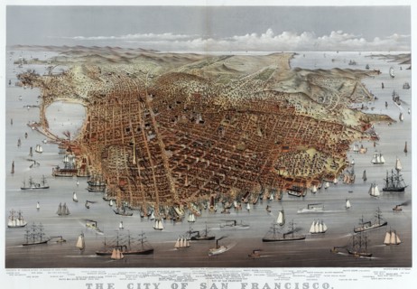 Bird's eye view of the City of San Francisco from the bay looking south-west