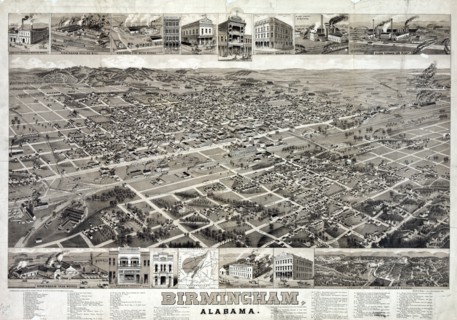 A composite of bird's-eye view of Birmingham, Alabama