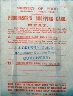 Copy of a World War One Rationing Card
