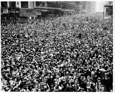 Photograph of New York City celebrating V-E Day 1945