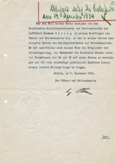 Copy of the Testament of Adolf Hitler 1934