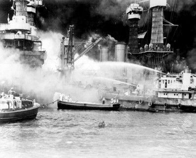 Photograph of the burning of the 'West Virginia' Battle ship 1941