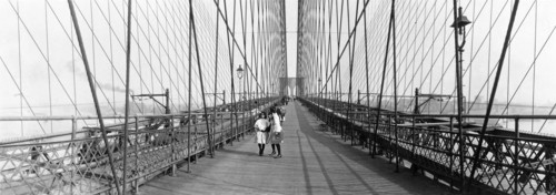 Photograph of Children walking across the Brooklyn Bridge
