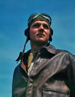 Colour photograph of a World War Two American YB-17 Bomber Pilot