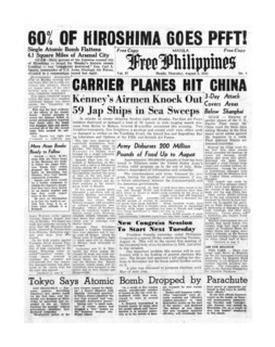 Headline front page on the 'Free Philippines' newspaper 1945