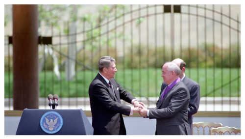 Photograph of President of Ronald Reagan and Soviet Leader Mikhail Gorbachev