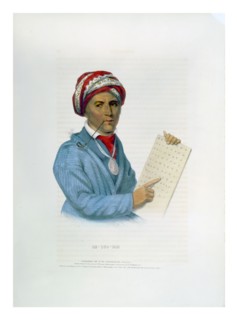 Se-Quo-Yah holding Cherokee alphabet.