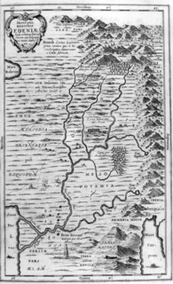 Illustration showing a map of the garden of Eden, from Arca Noe,