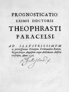 Title page from 'Prognostications', 1536 by Paracelsus