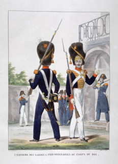 Uniformed soldiers of the French Royal Guard Regiment, 1823