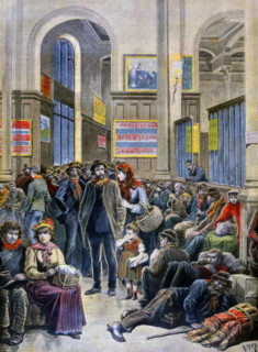 Italian immigrants seek shelter at the Gare Saint Lazare 1896