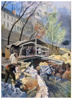 Building tramways on the streets of Paris, 1899