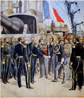 King and Queen of Italy arrive in France and are received during a naval review