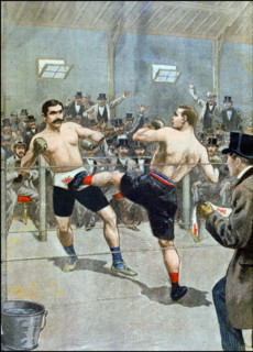 Illustration of two boxers fighting in a ring