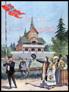 Illustration showing the Norwegian Pavilion at the Exposition Universelle of 1900