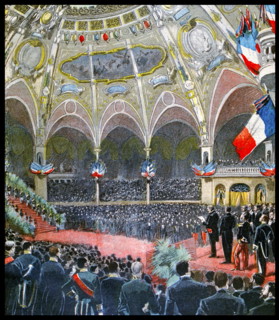 Illustration showing the opening ceremony at the start of the Exposition Universelle of 1900