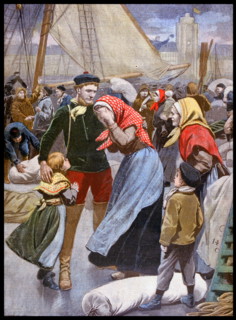 Illustration showing the departure of French cod fisherman as they leave Dunkirk 1900