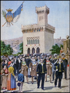 Illustration showing the San Marino Republic's Pavilion, at the Exposition Universelle of 1900