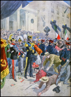 Illustration showing ta stampede due to panic at the funeral in Rome, of King Umberto I of Italy