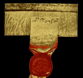 photograph of seal bearing Shakespeare's signature, from Blackfriars mortgage and property documents