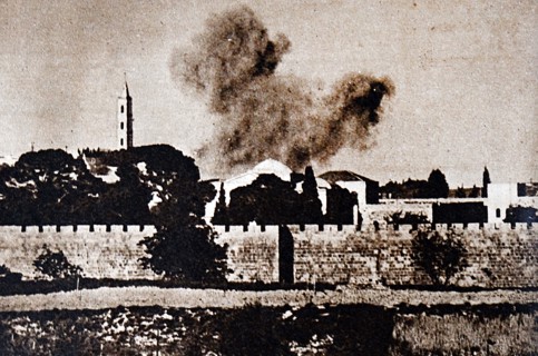 Shelling of Jewish Haganah forces in the Armenian Quarter of Jerusalem, during the Israeli, War of Independence 1948