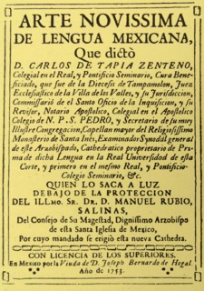Cover of the 'Arte novissima de lengua Mexicana' which translates to 'Mexico: widow of Joseph Bernardo de Hogal'