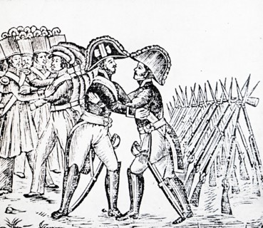 Engraving depicting the embrace of Baldomero Espartero, Prince of Vergara