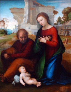 Painting tilted 'The Virgin adoring the Child with Saint Joseph' by Fra Bartolomeo