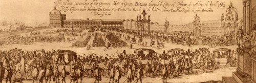 Engraving depicting the departure of Queen Catherine of Aragon