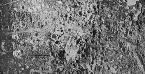 Aerial photograph of a French village that has been destroyed during the First World War
