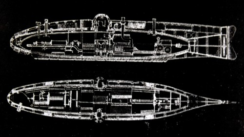Plan for the Ictineo I, a pioneering submarine by engineer Narcis Monturiol
