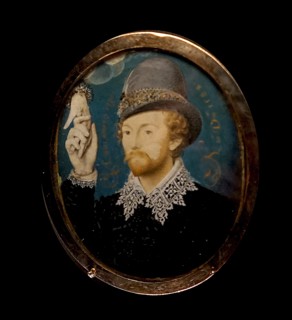 Miniature portrait depicting an unknown man clasping a hand from a cloud by Nicholas Hilliard