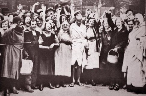 Gandhi with mill workers in Darwen, Lancashire in 1931, during his tour of England