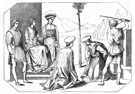 Martyrdom of St Catherine of Alexandria as she is borne by bears to Mount Sinai