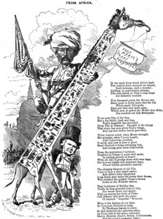 Punch cartoon of 1878 commemorating the journalist and Africa explorer Henry Morton Stanley and Cleopatra's Needle in London