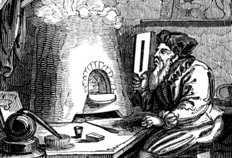 Engraving titled 'An Alchemist' which is possibly Basil Valentine