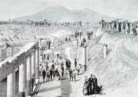 Crowds meeting to mark the 1800th anniversary of the burial of Pompeii
