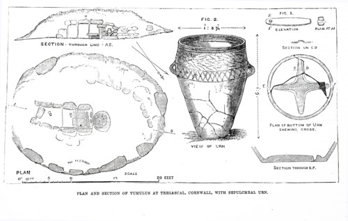 Plan and section of Tumulus at Tregascal with Sepulchral Urn