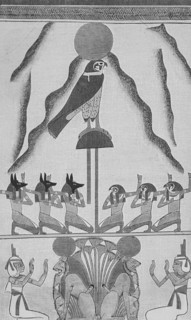 The Egyptian cosmos with the Sun God Ra and the Moon God Khonsu