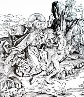 Engraving depicting the creation of Adam and Eve from the Nuremburg Chronicle by Hartmann Schedel
