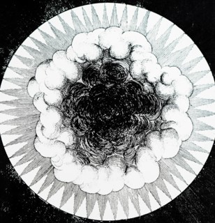 Primeval matter, activated by light is divided in two - the lower and upper waters- by a light cloud by Robert Fludd