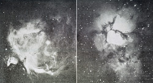 Left: the great nebula in Orion and Right: The Trifid Nebula of Sagittarius