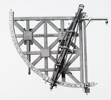 Illustration of an astronomical quadrant, an instrument used to measure angles up to 90 degrees