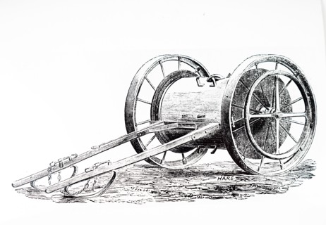 Engraving depicting a water cart for replenish the boiler of a steam engine used in mechanical ploughing