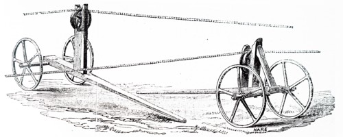 The support for ropes across field used to drag plough in ploughing with stationary steam engine