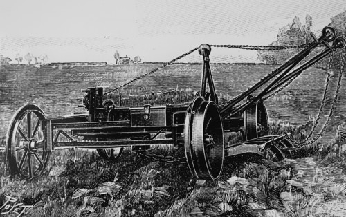 A moveable anchor vehicle for use at one end of a field to act as a pulley block for rope to which a plough is attached in steam ploughing